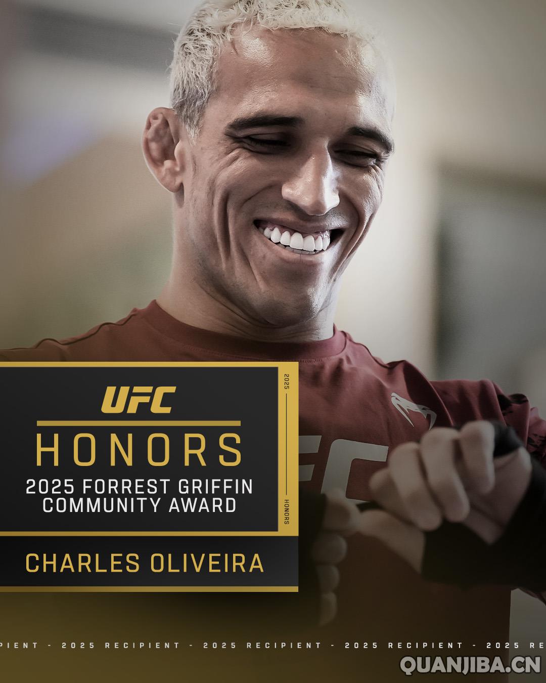 奥利维拉在2025年荣获福里斯特-格里芬社区奖，泰拳出色表现闪耀夺冠