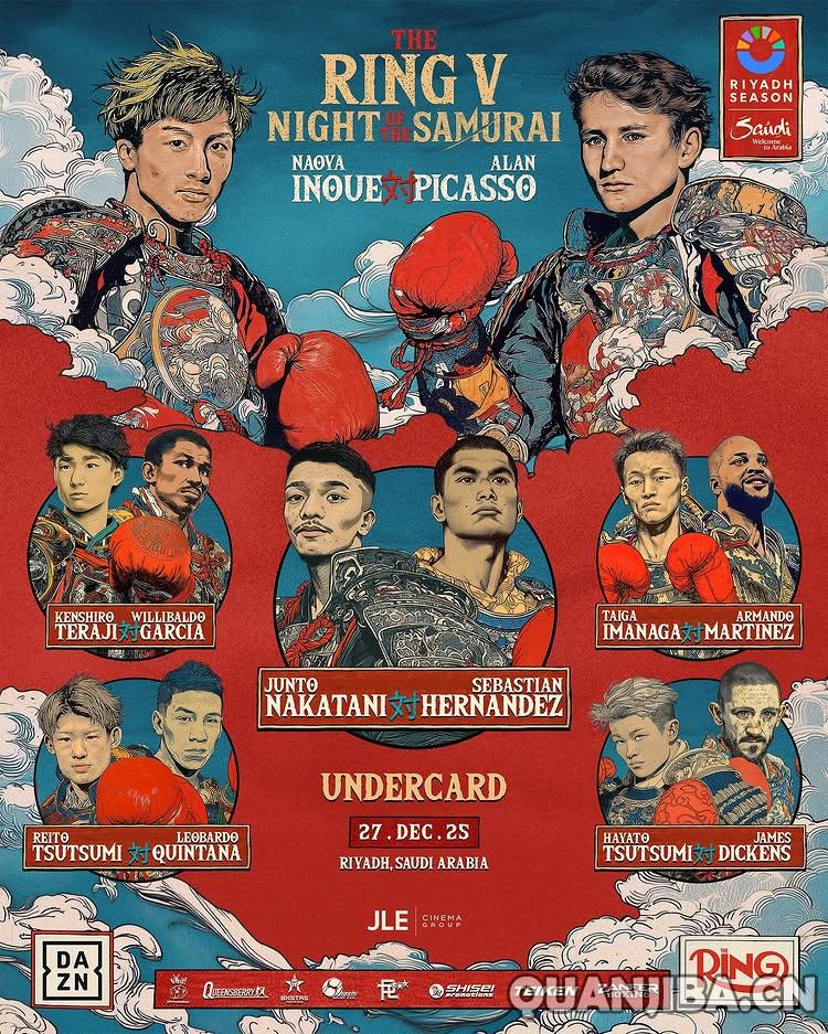 井上尚弥与中谷润人一同出战12月27日“武士之夜”